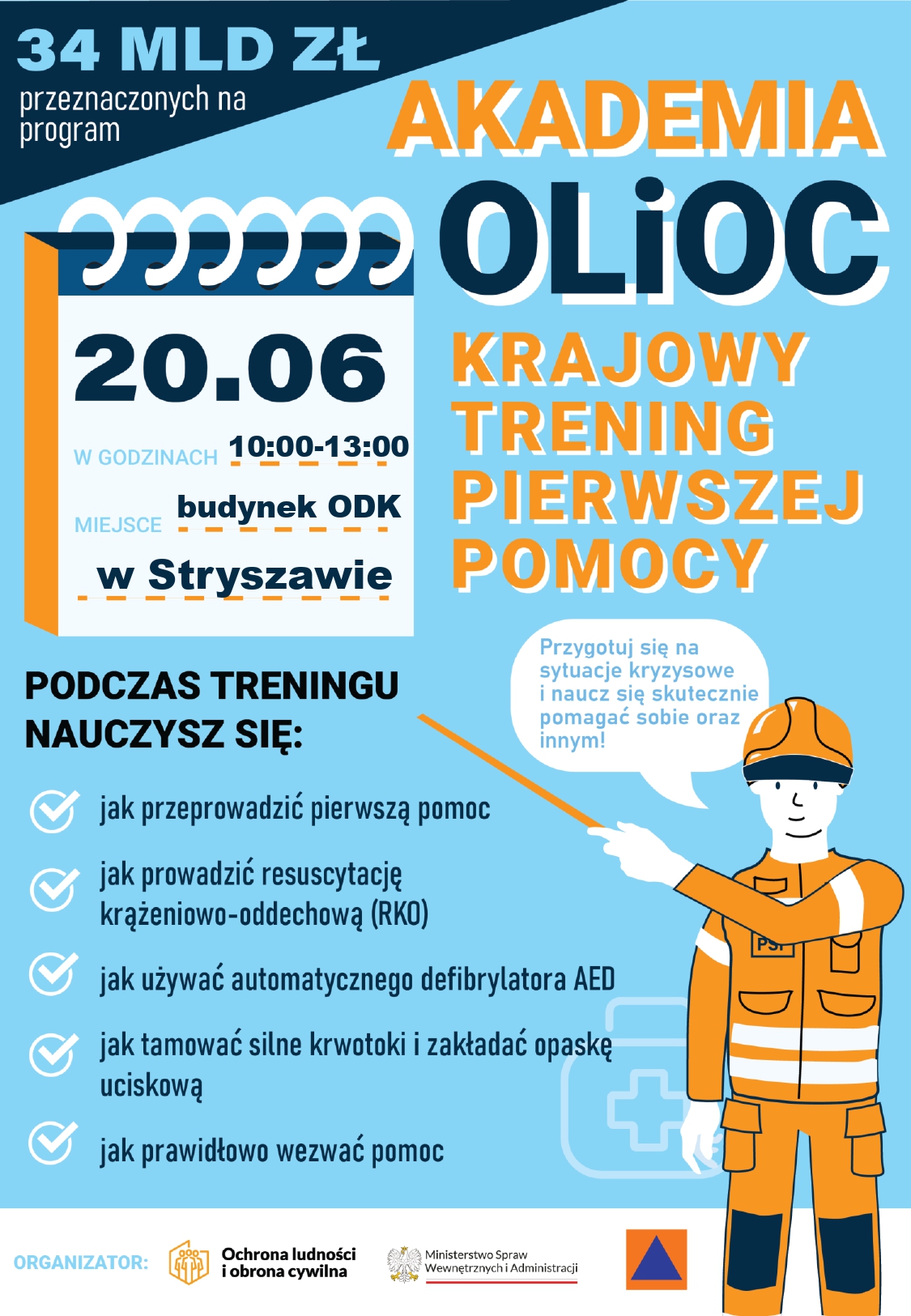 Obraz przedstawiający KRAJOWY TRENING PIERWSZEJ POMOCY AKADEMII OCHRONY LUDNOŚCI I OBRONY CYWILNEJ