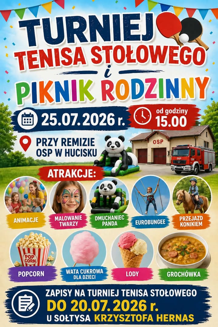 Obraz przedstawiający Turniej tenisa stołowego i piKnik rodzinny