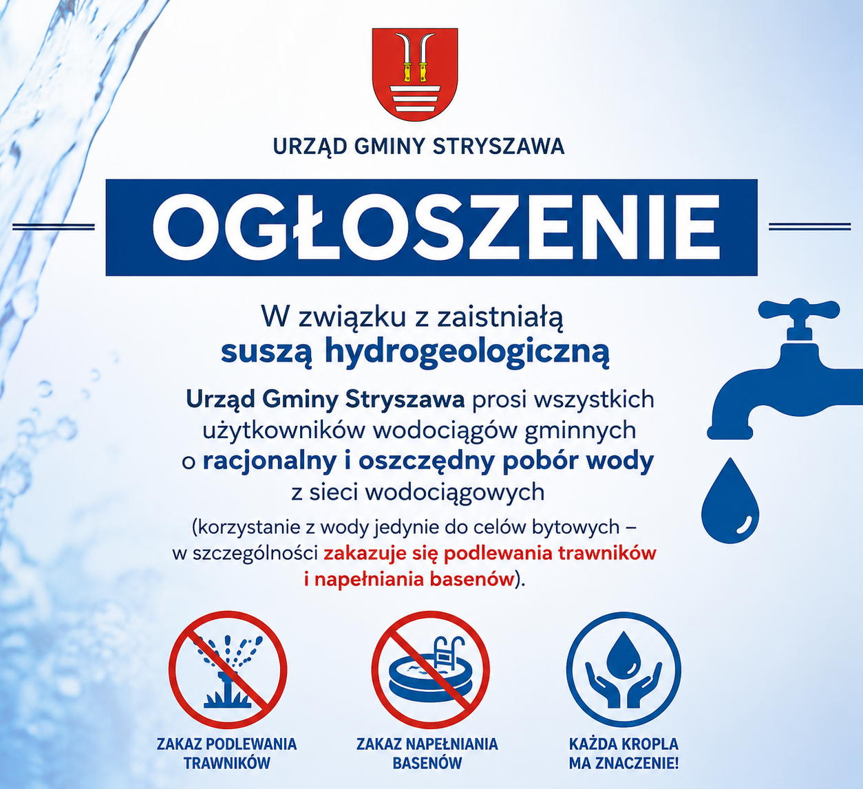 Obraz przedstawiający Ogłoszenie dot. poboru wody