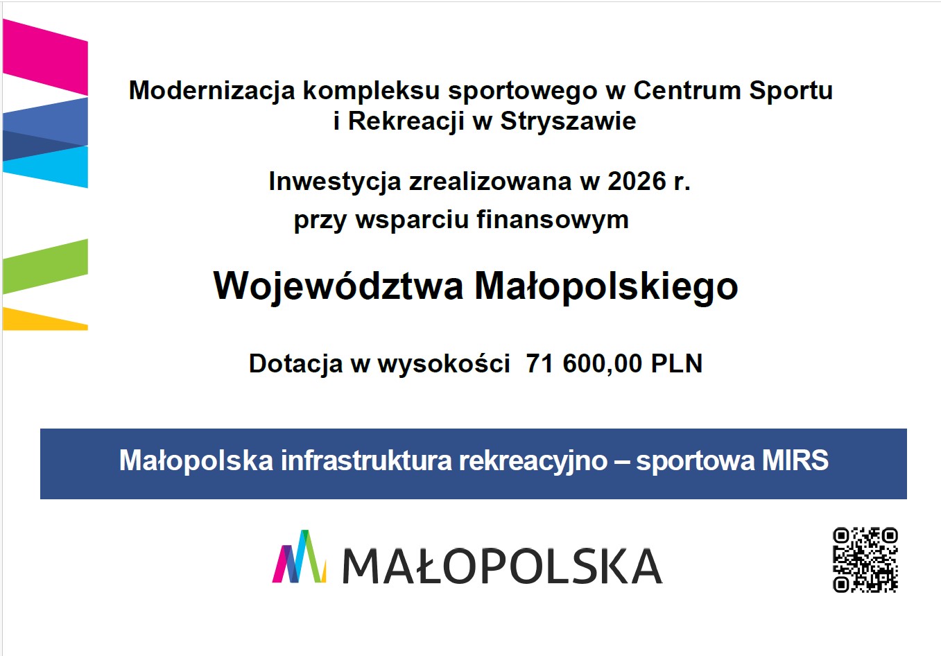 Obraz przedstawiający Modernizacja kompleksu sportowego w Centrum Sportu i Rekreacji w Stryszawie