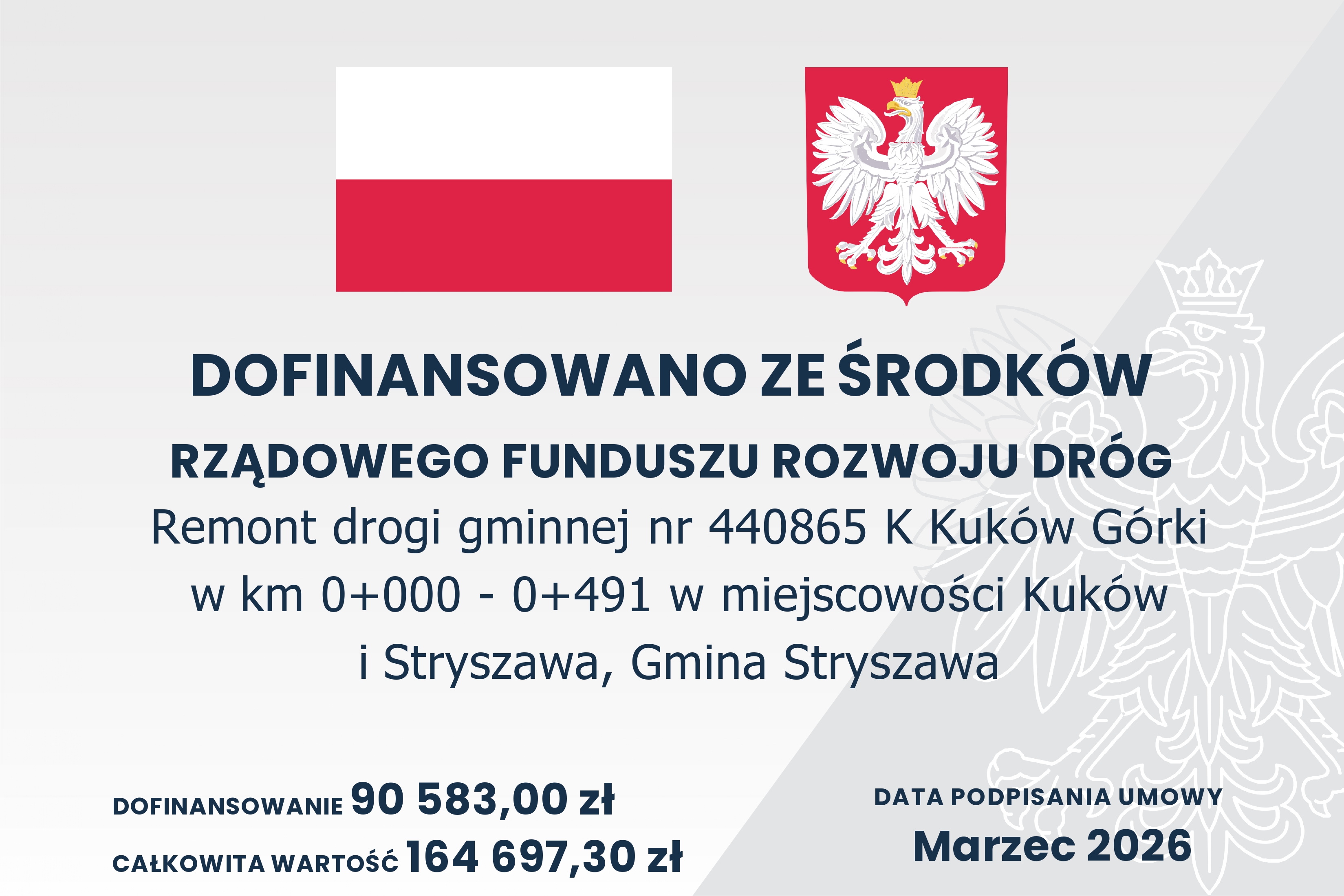 Obraz przedstawiający Remont drogi gminnej nr 440865 K Kuków Górki w ramach Rządowego Funduszu Rozwoju Dróg