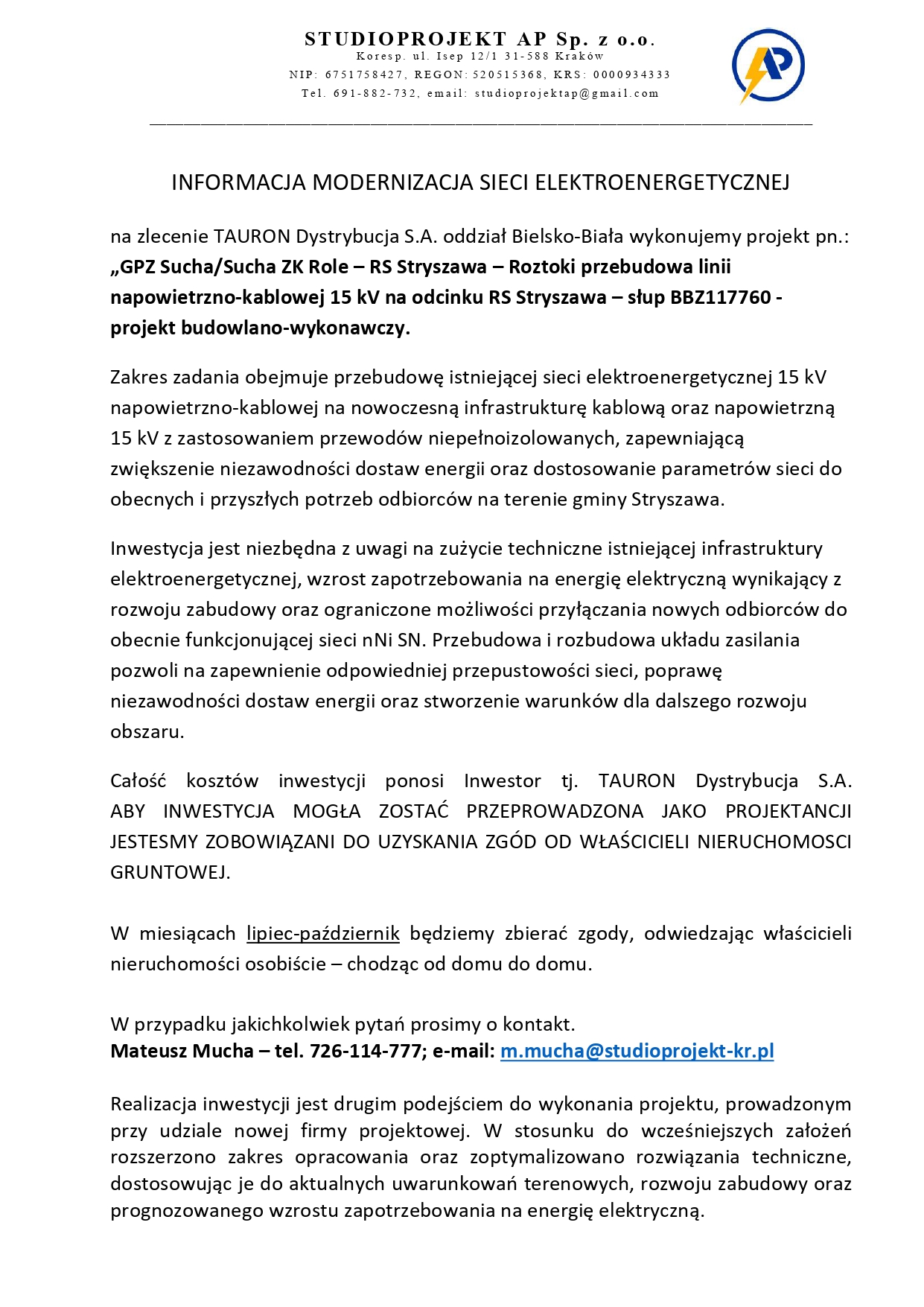 Obraz przedstawiający Informacja o modernizacji sieci elektroenergetycznej