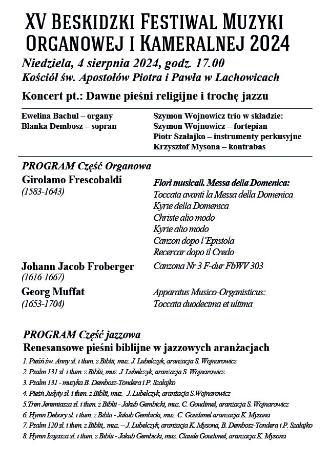 Obraz przedstawiający Beskidzki Festiwal Muzyki Organowej i Kameralnej - koncert w Lachowicach
