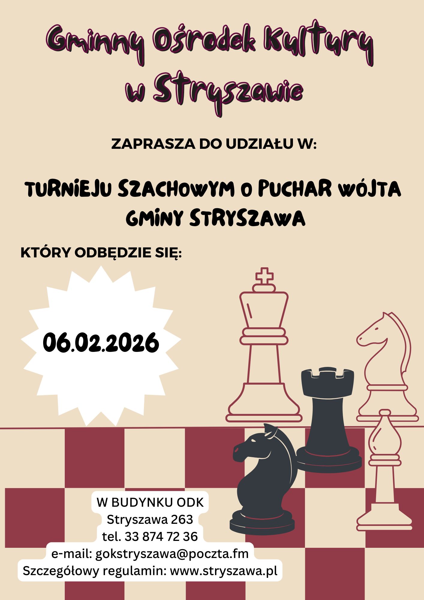 Obraz przedstawiający Turniej Szachowy o Puchar Wójta Gminy Stryszawa. Edycja 2026.