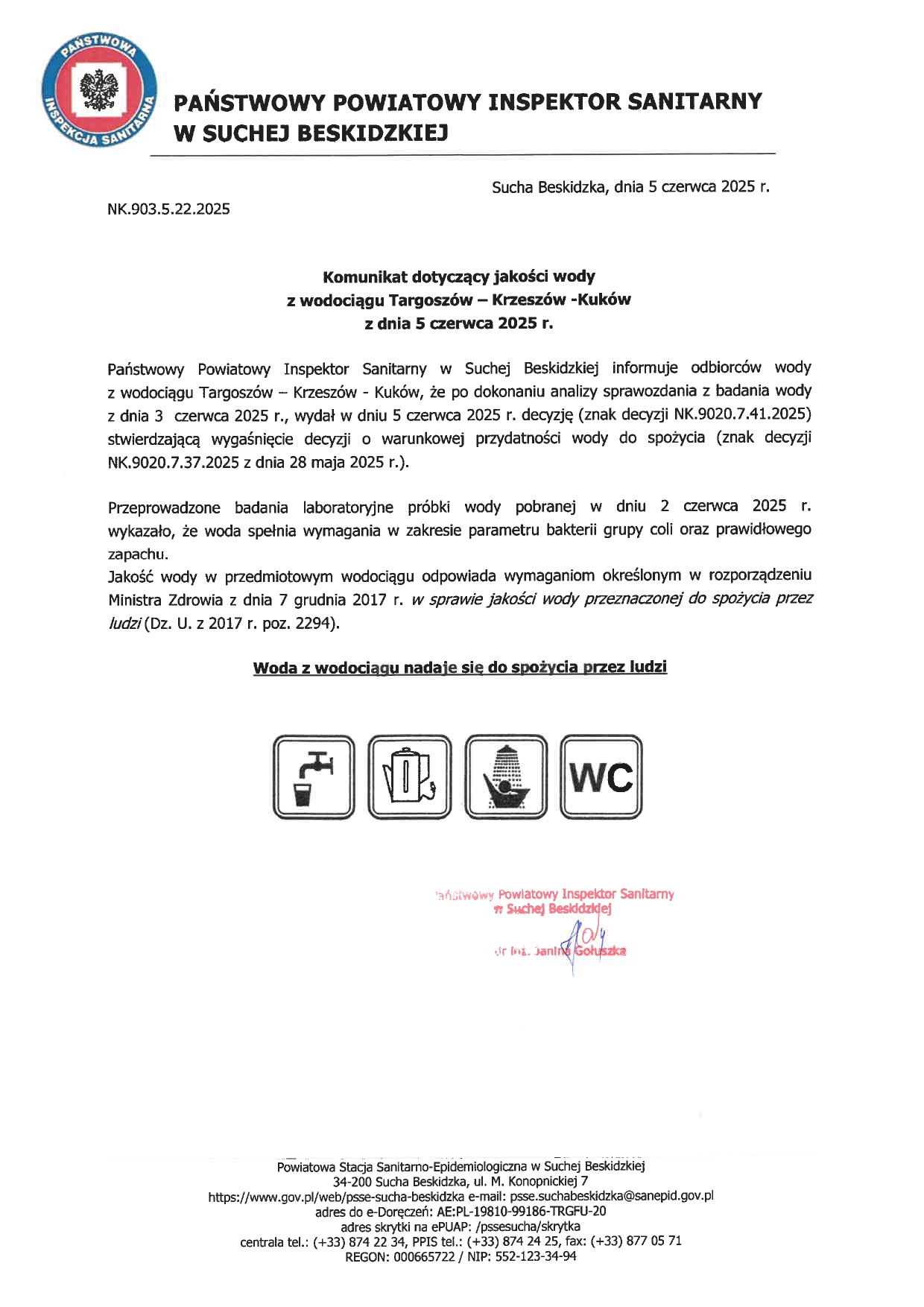 Obraz przedstawiający Komunikat dot. jakości wody