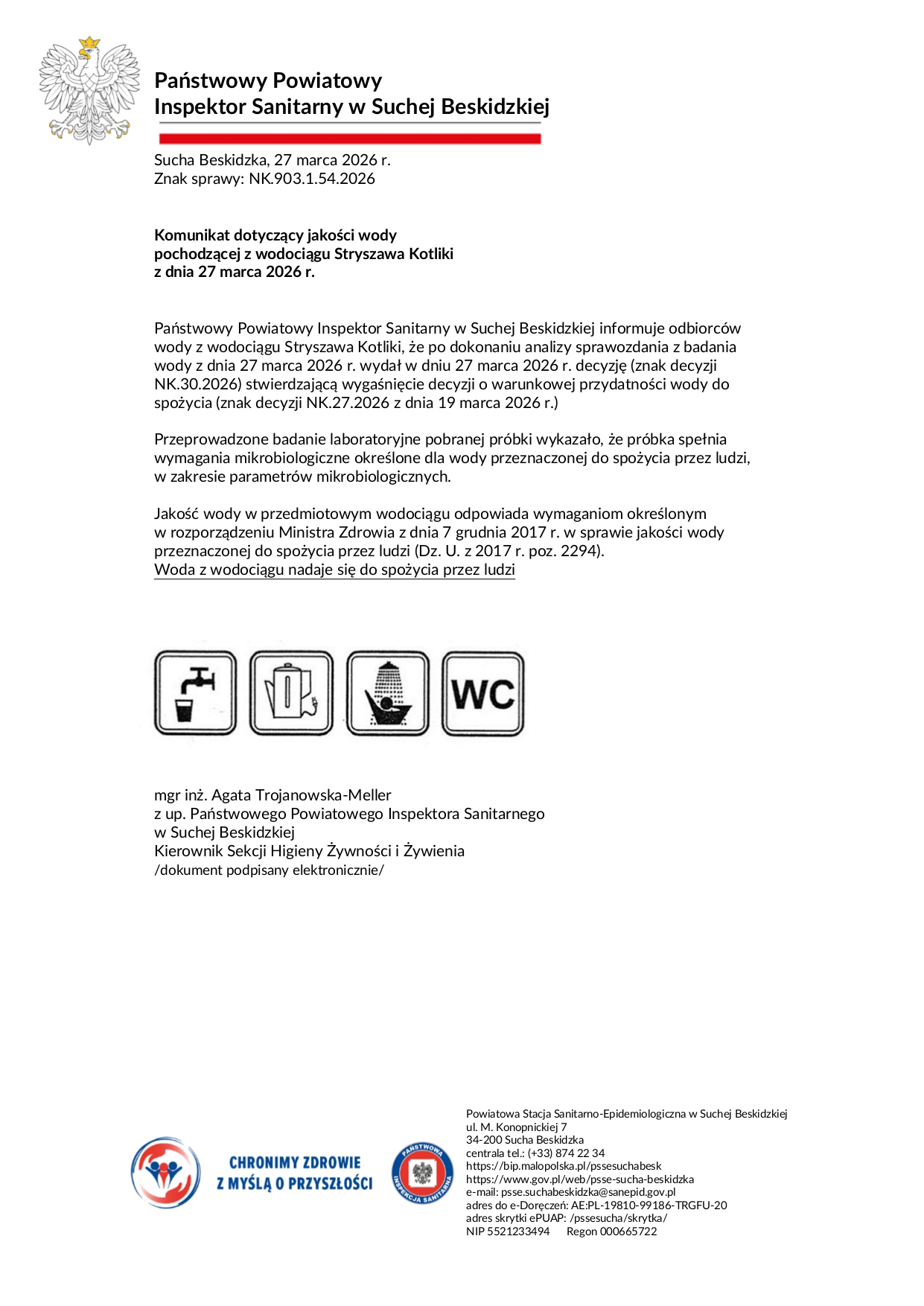 Obraz przedstawiający Komunikat dot. jakości wody - Stryszawa Kotliki