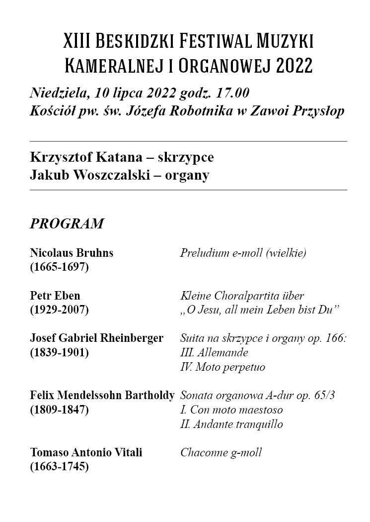 Obraz przedstawiający Beskidzki Festiwal Muzyki Organowej - program trzeciego koncertu