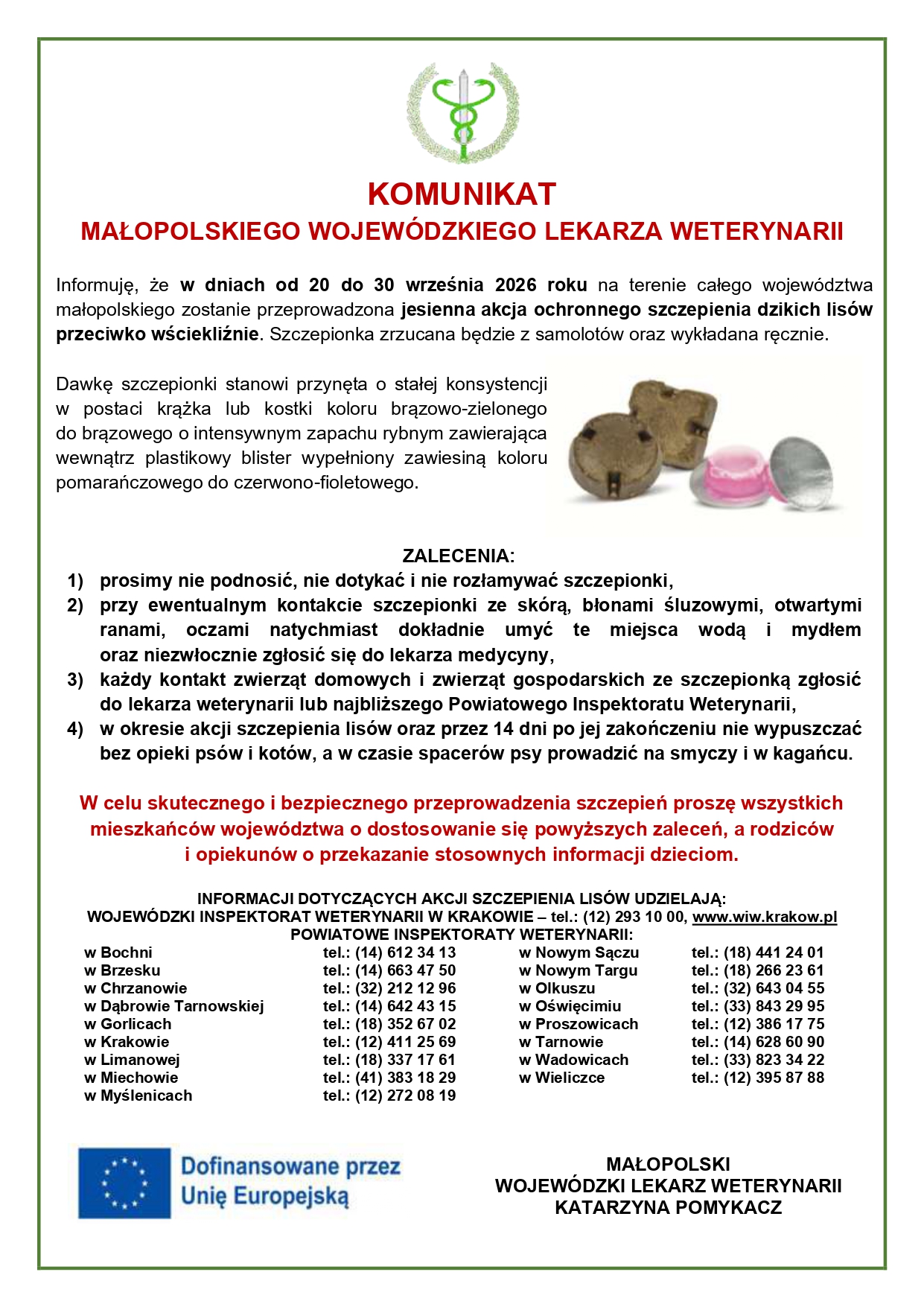 Obraz przedstawiający Komunikat Małopolskiego Wojewódzkiego Lekarza Weterynarii