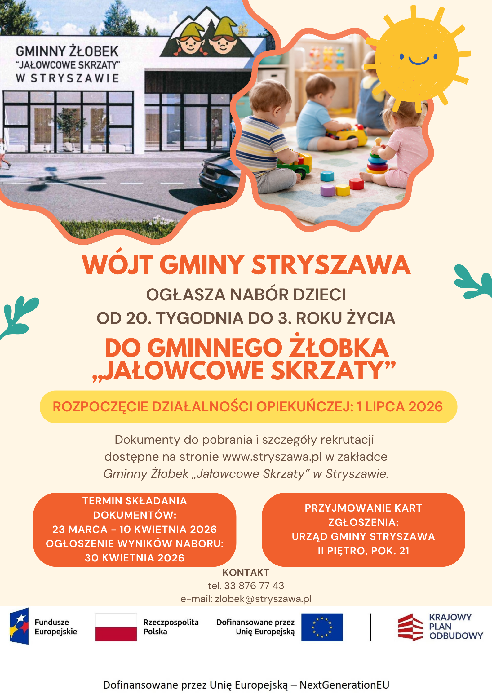 Obraz przedstawiający Rekrutacja dzieci do żłobka na okres od 1 lipca 2026 do 31 sierpnia 2027