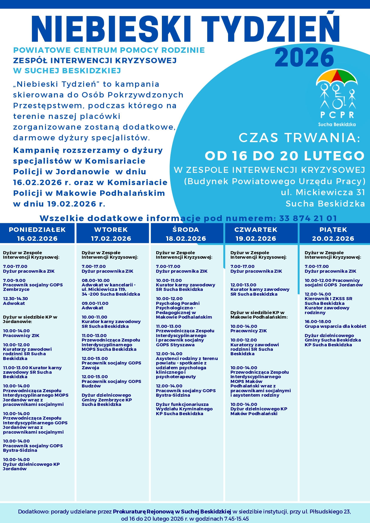 Obraz przedstawiający Niebieski Tydzień w Powiatowym Centrum Pomocy Rodziny w Suchej Beskidzkiej