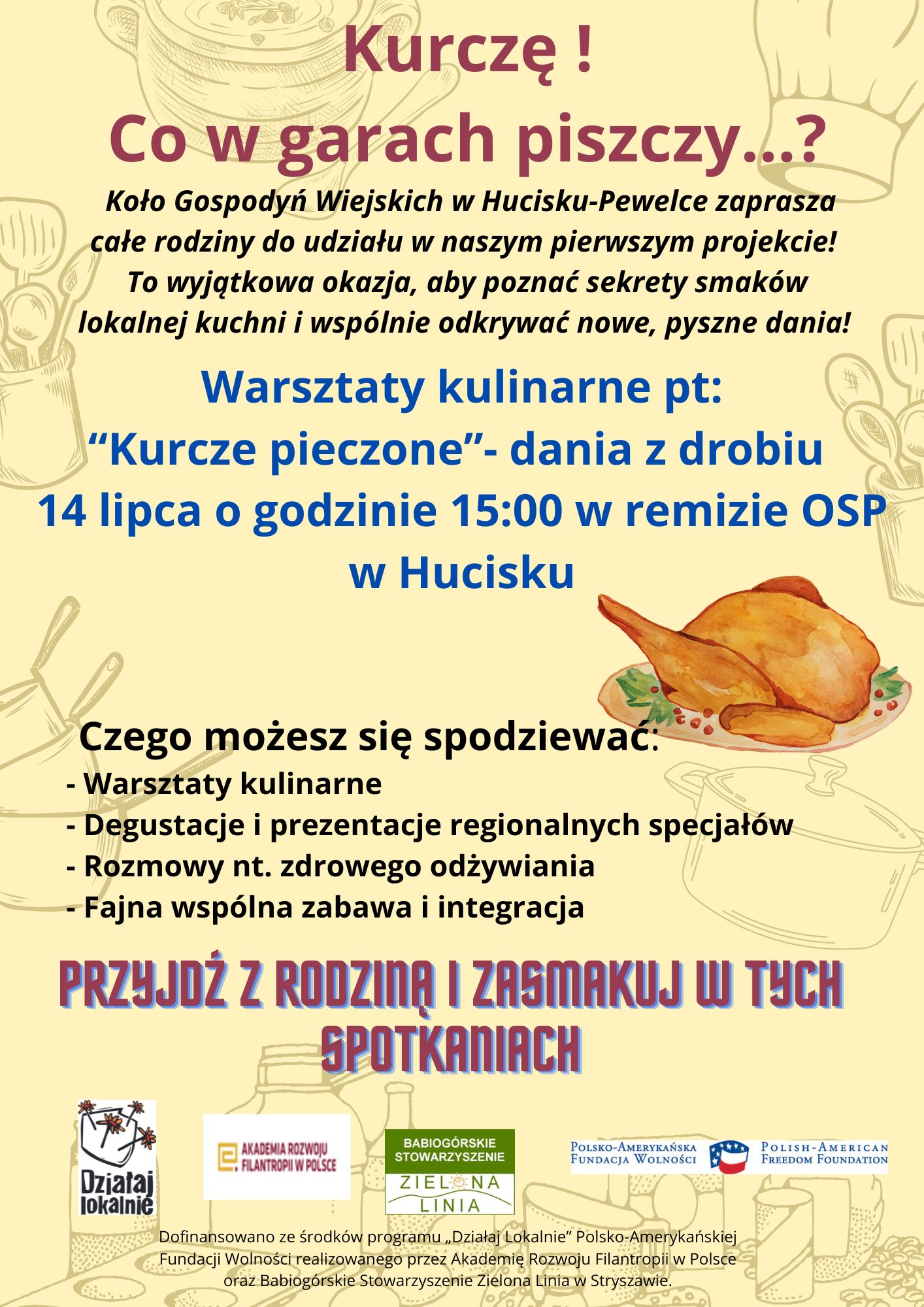 Obraz przedstawiający Zaproszenie na warsztaty kulinarne dla mieszkańców Huciska i Pewelki