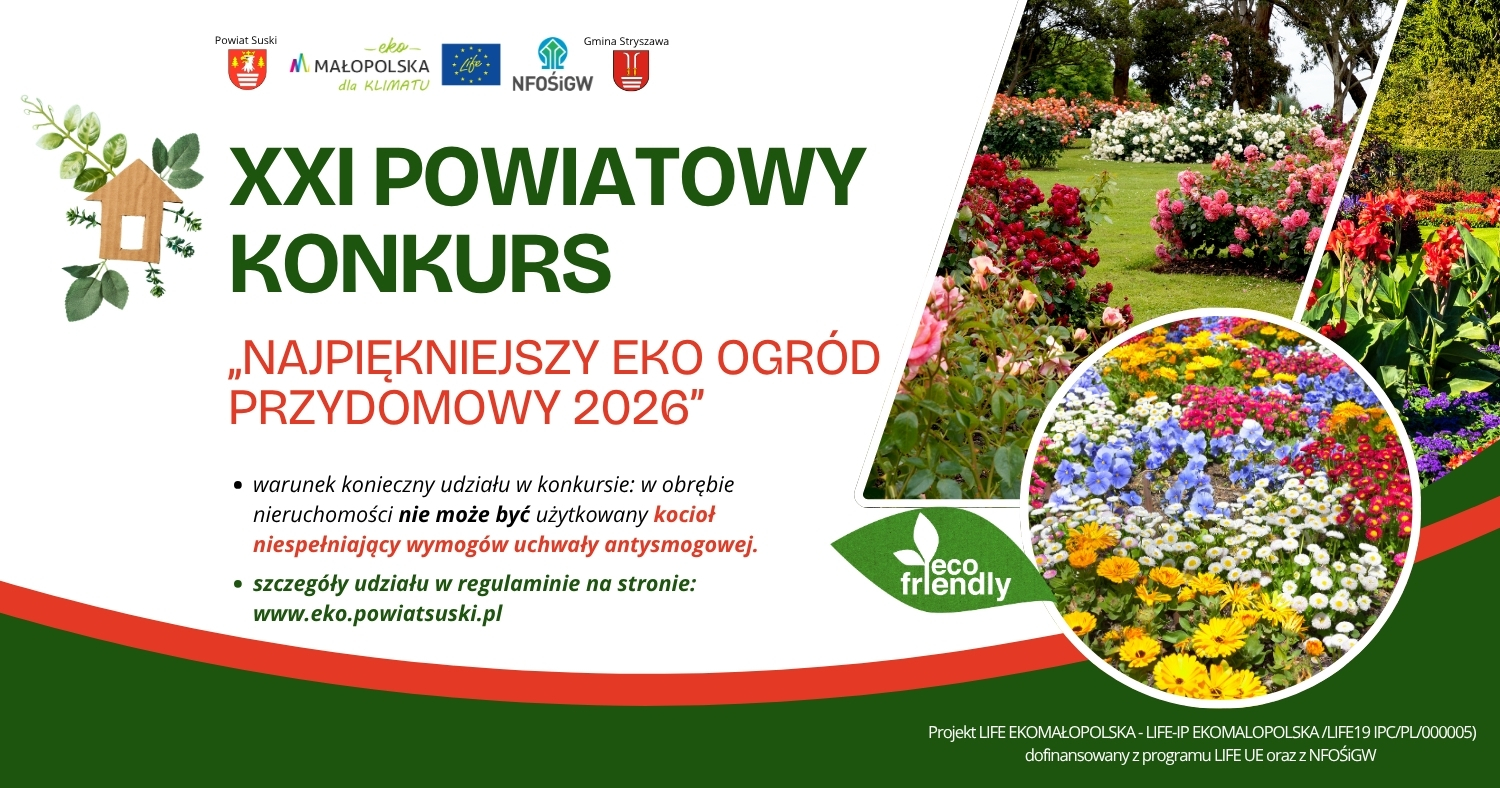 Obraz przedstawiający XXI Powiatowy Konkurs „Najpiękniejszy EKO Ogród Przydomowy 2026”